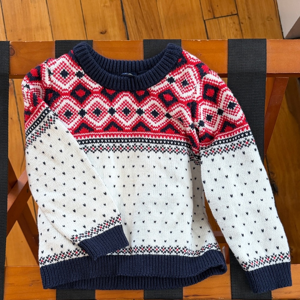 Janie and Jack Red, Navy & White Fair Isle Sweater